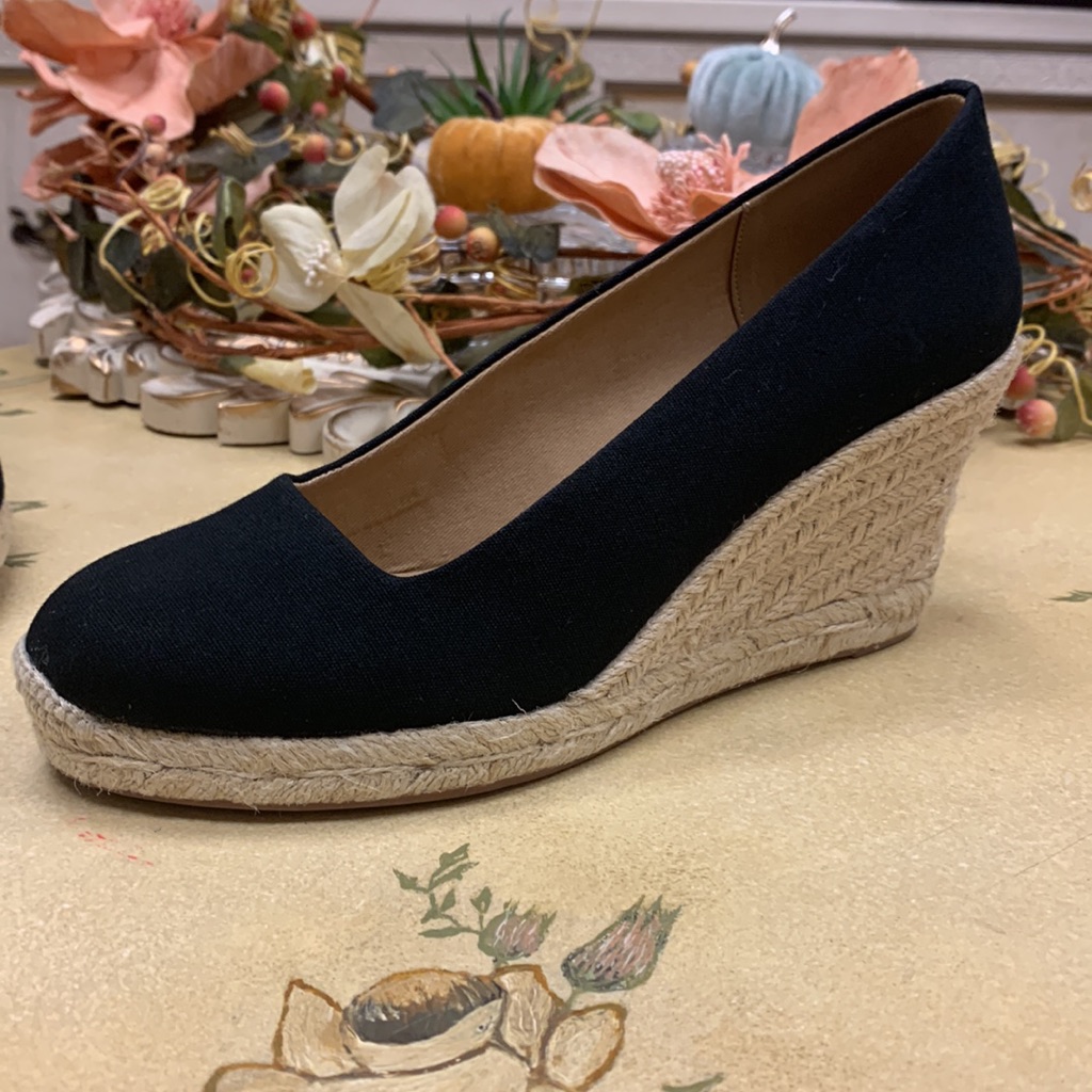 J Crew Factory Seville Black Canvas Espadrille Wedge Heels Size 8 Heel H 3”